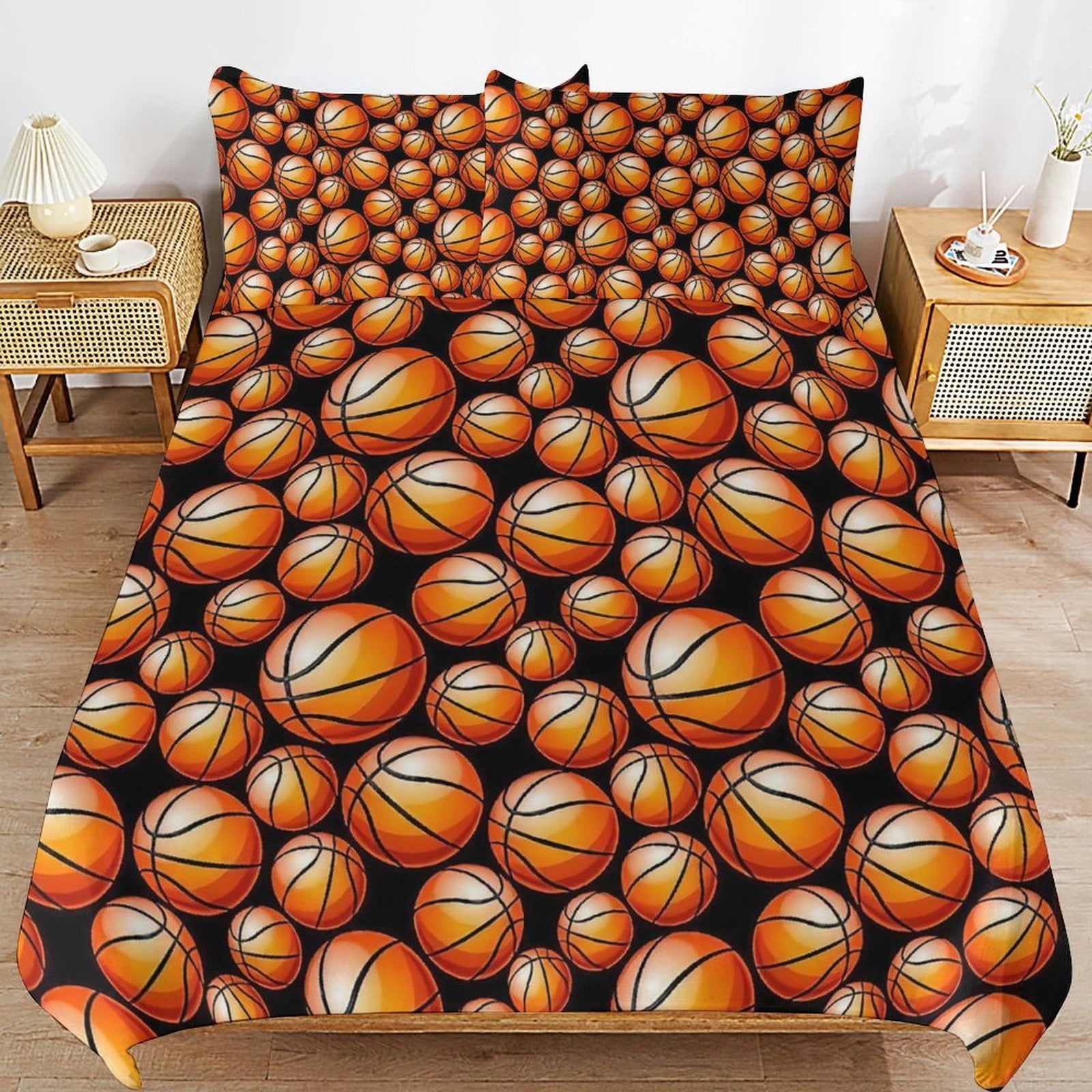 Basketball Set Duvet Cover Themed Multicolor Polyester Bedding Set Duvet Cover for Queen Size