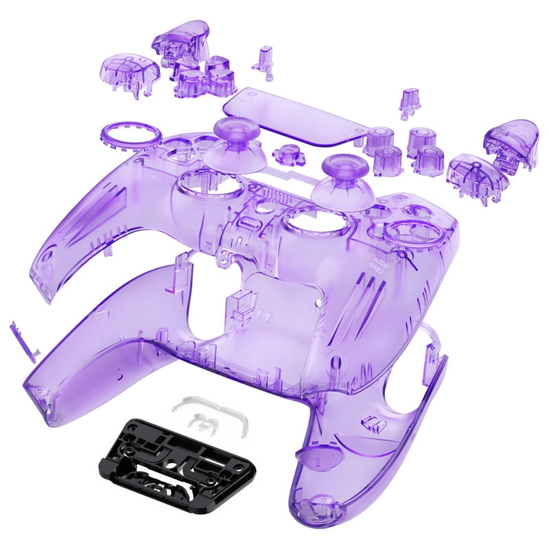 eXtremeRate Luna Redesigned Full Set Housing Shell Buttons Touchpad Cover Clear Atomic Purple Replacement Top Bottom Case for ps5 Controller BDM-030/040