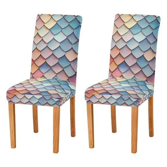 Yayeee 2 Pack Dining Chair Covers Stretch Parson Chairs Slipcovers Seat Protector, Blue Art Pattern