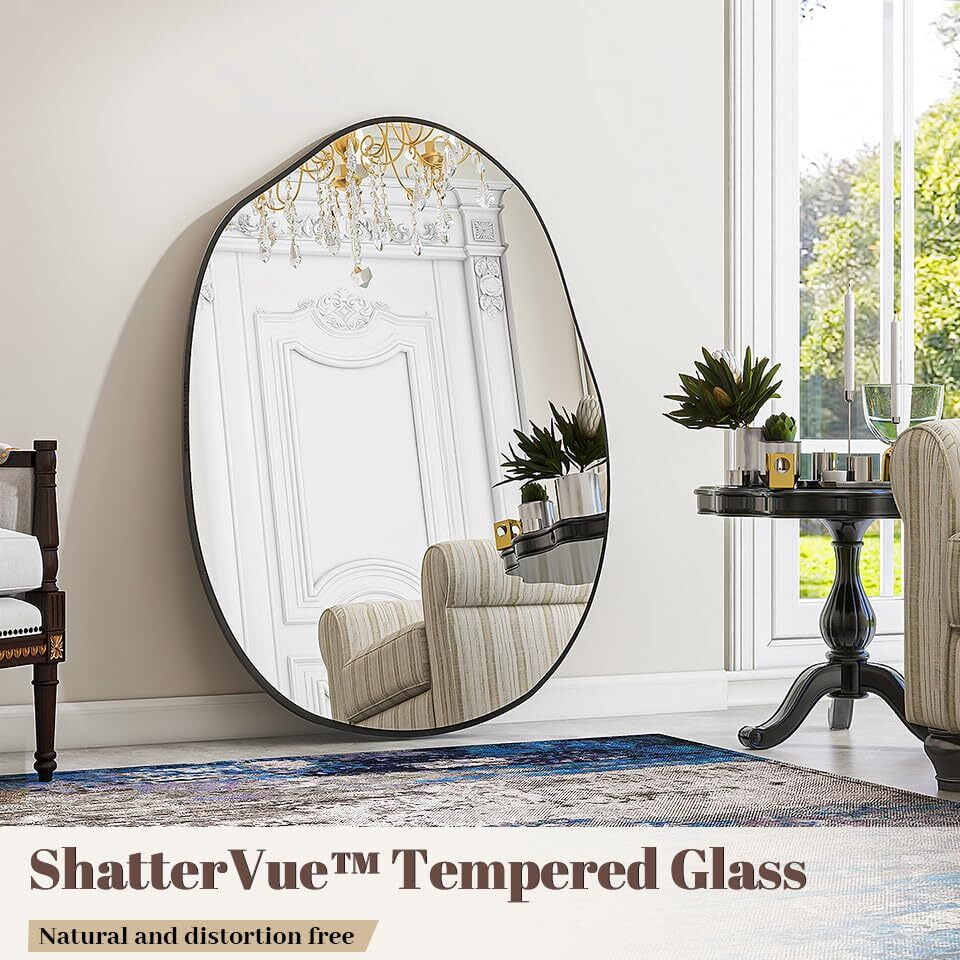 AnyRose Asymmetrical Mirror, 26 x 32 Inches Irregular Wall Mirror, Wood Frame Unique Shape Wall Mounte, Decorative
