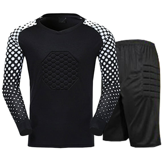 Jizyo Men's Padded Goalkeeper Soccer Jersey and Shorts Pants Set Long Sleeves Goalie Shirt Football Black XL