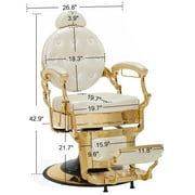 BarberPub Heavy Duty Barber Chair with Headrest, All Purpose Antique Hydraulic Reclining Salon Chair, White with Gold Frame