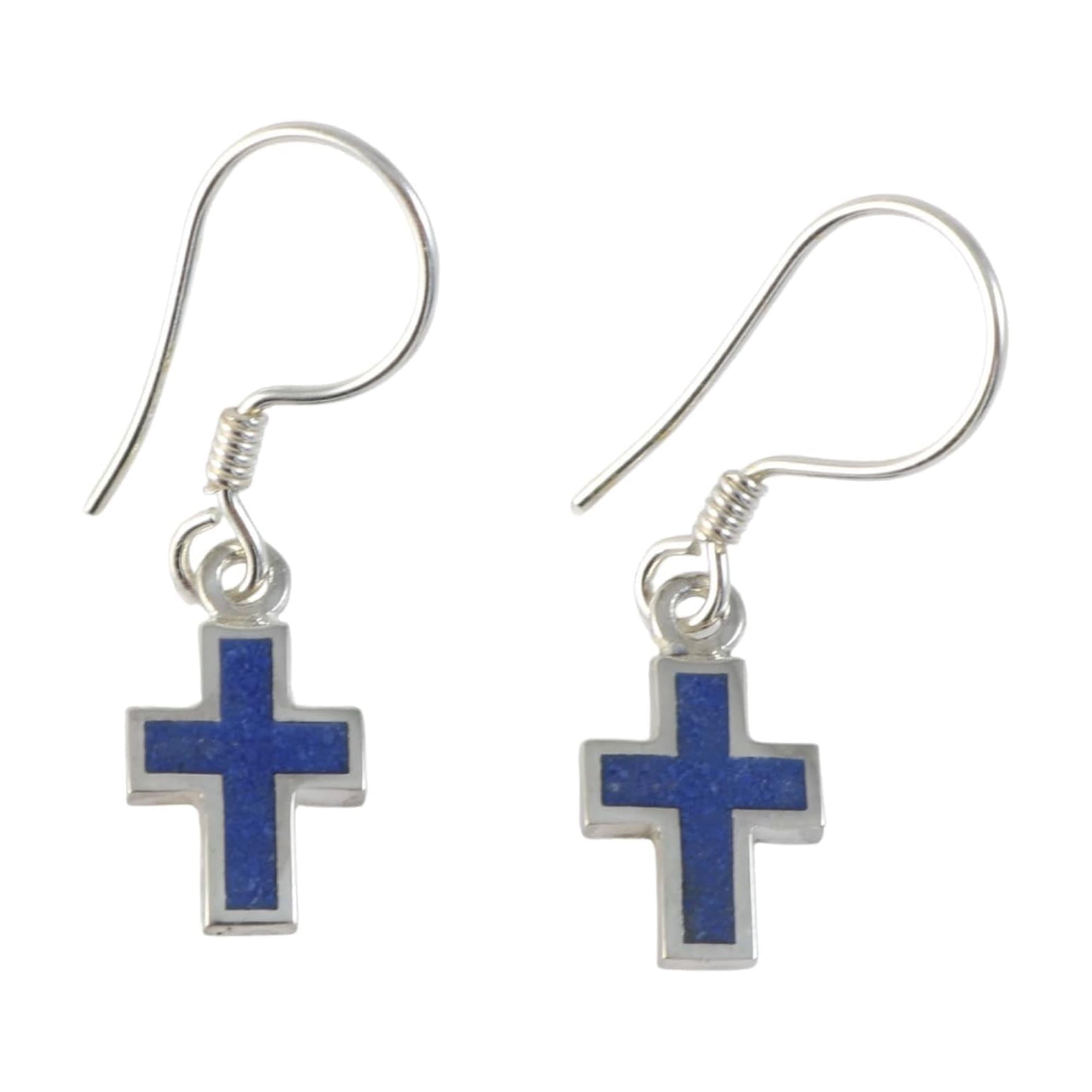Echmeck 925 Sterling Silver Blue Lapis Lazuli Cross Dangle Earrings for Women - Handmade