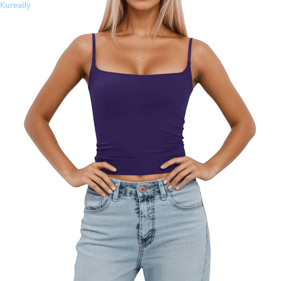 Kureaily Women's Slim Fit Sleeveless Tank Top With Removable Padding Adjustable Strap Camisole For Layering And Casual Wear Basic Sleeveless Tank Tops