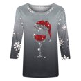 thumbnail image 4 of Puntoco Camiseta de mujer con cuello redondo, manga 3/4 y estampado navideño, jersey de cuello redondo, camiseta de manga larga con cuello redondo, 4 of 4