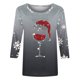 thumbnail image 4 of Puntoco Camiseta de mujer con cuello redondo, manga 3/4 y estampado navideño, jersey de cuello redondo, camiseta de manga larga con cuello redondo, 4 of 4