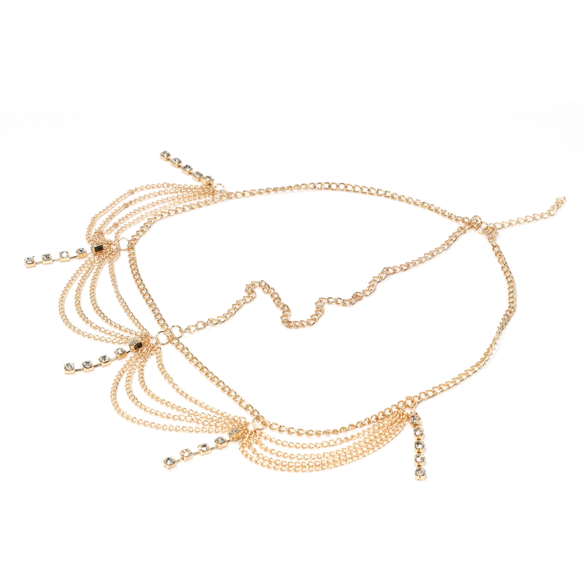 Unique Bargains Headpiece Multi-layered Tassels Rhinestone Head Chain Gold Tone 1 Pc