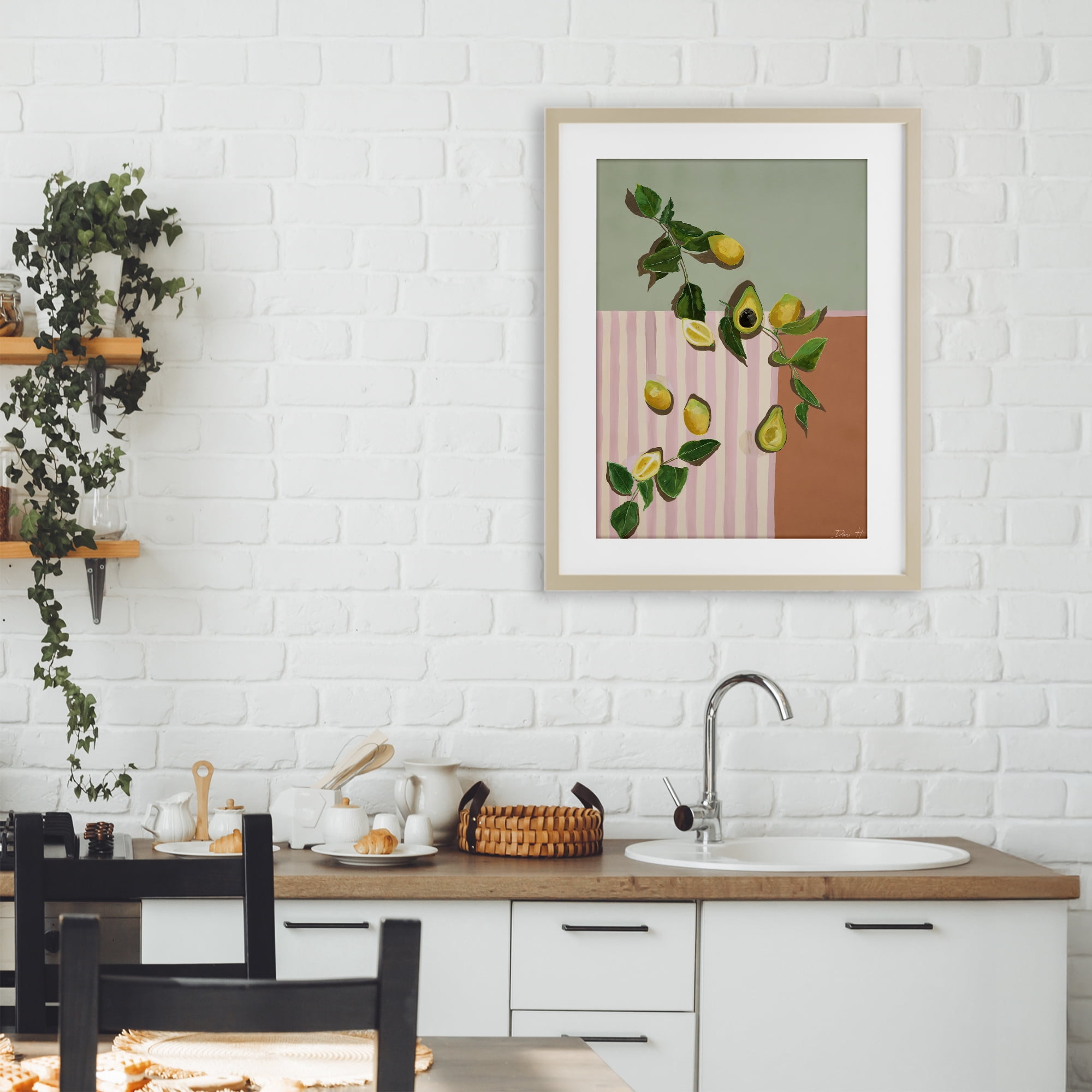 Stupell Industries Midcentury Avocado & Lemons Birch Framed Print Under Glass, design by Dani Heyward