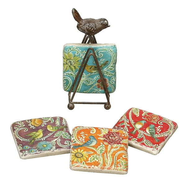 Creative CoOp Kate McRostie DesignWorks Resin Coaster Set with Tin