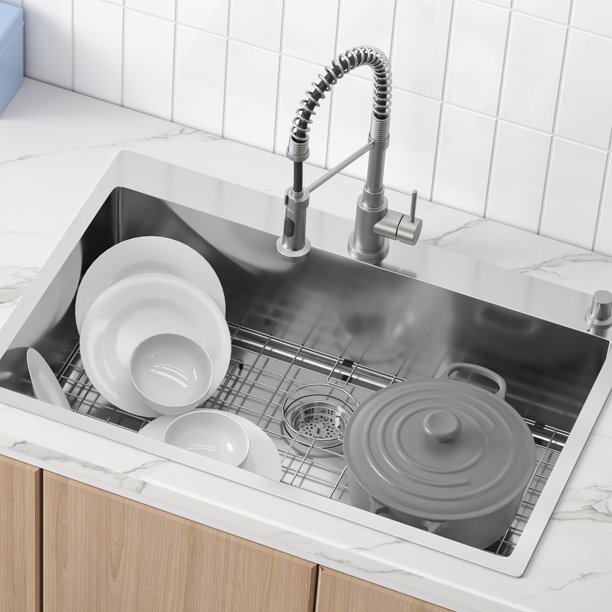 BENTISM 33" x 22" Kitchen Sink Top Mount Single Bowl Basin Stainless