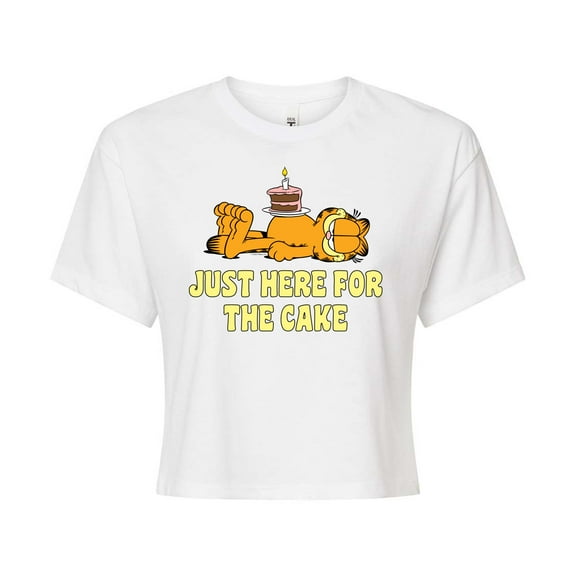 Garfield - Just Here For Cake - Juniors Cropped Cotton Blend T-Shirt