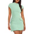 thumbnail image 2 of Robe d'Été pour Femme à Col Montant, Manches Courtes, Mini Robe de Boîte de Nuit, Vert Pâle, TG, 2 of 8