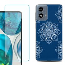 Phone Case for Motorola Moto G 5G 2024, with Tempered Glass Screen Protector, by OneToughShield - Mandala / Blue