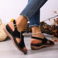thumbnail image 5 of YgkuHd Women's Casual Wedge Sandals Fish Mouth Open Toe Suede-Like Upper with Metal Buckle Detail Slingback Strap Black,9, 5 of 9