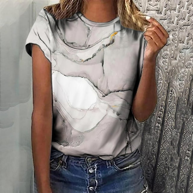 Lolmot T-Shirts pour Femmes, Mode Femmes Nouveau Style T-Shirts Imprimés Manches Courtes Col Rond Blouses Été Décontracté Hauts pour Dames
