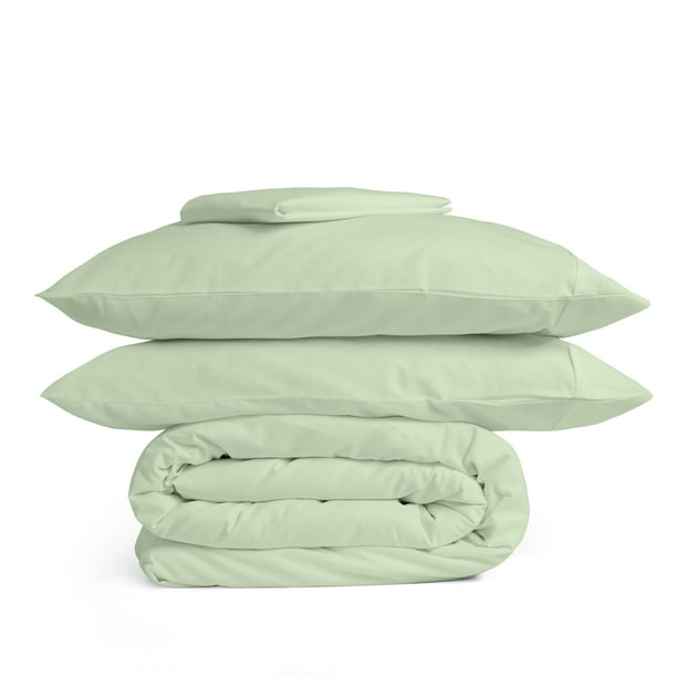 Salt Earth SateenWeave Cotton Queen Sheet Set for Bed, Limelight