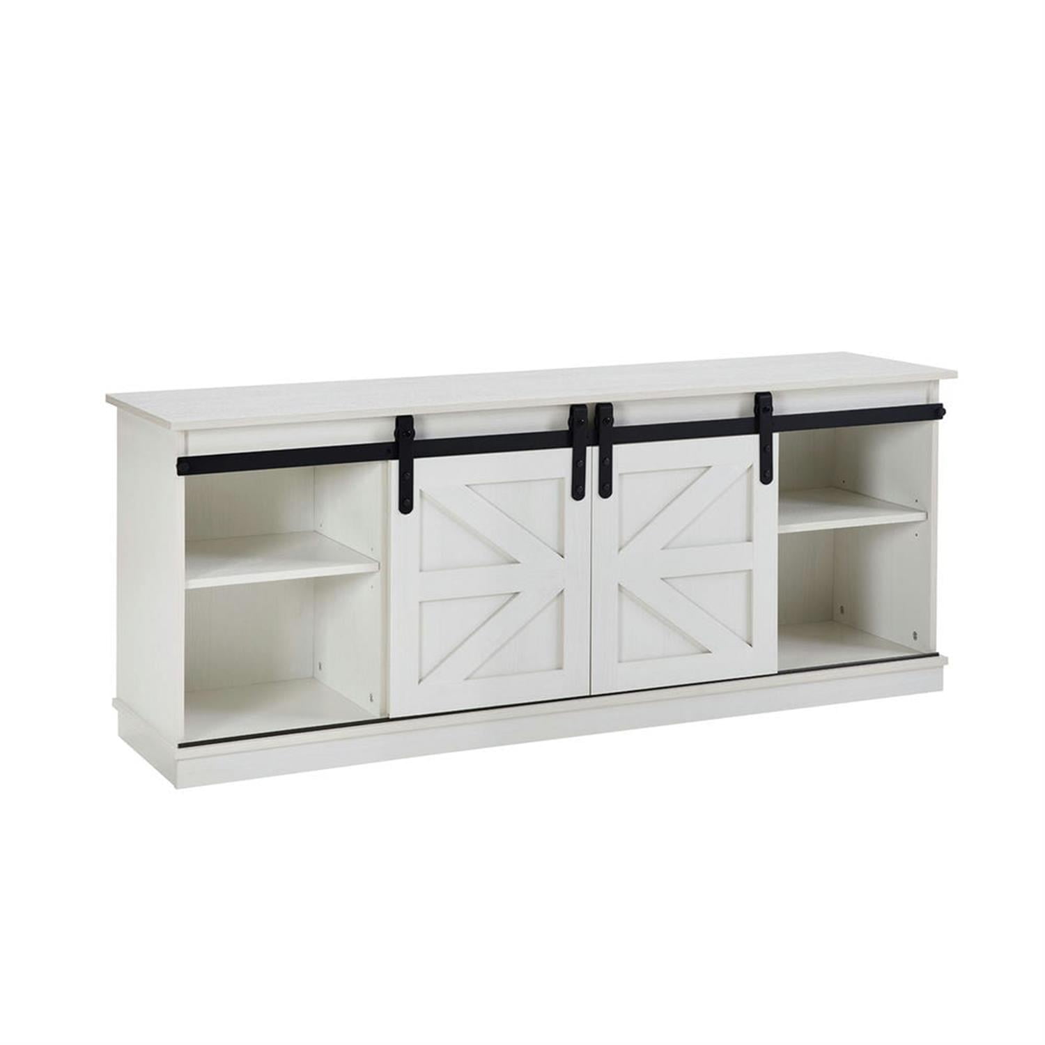 Demi Bonn Modern Fireplace TV Stand for Television up to 65" with Storage and Farmhouse Sliding Barn Doors, Entertainment Center with Cabinet and Shelves, White