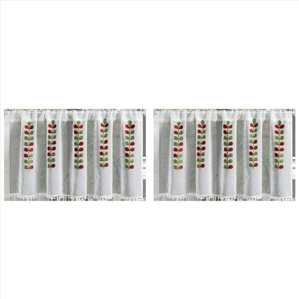 2X Cortinas Semitransparentes Bordadas, Media Ventana Escalonada para Cocina, Cortina Transparente con Bolsillo para Barra, Cortinas de Tul para Cocina B
