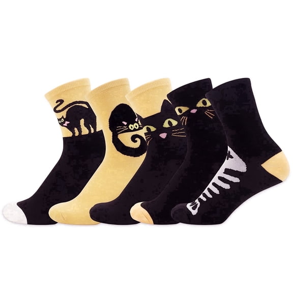 Kicpot 5-Pairs of Adorable Cat Paw Socks Colorful Crew Socks Cartoon Kitten Animal Creative Socks