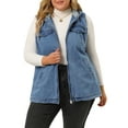 thumbnail image 5 of Agnes Orinda Women's Plus Size Fall Zipper Up Denim Sleeveless Hoodie Jacket, 5 of 7