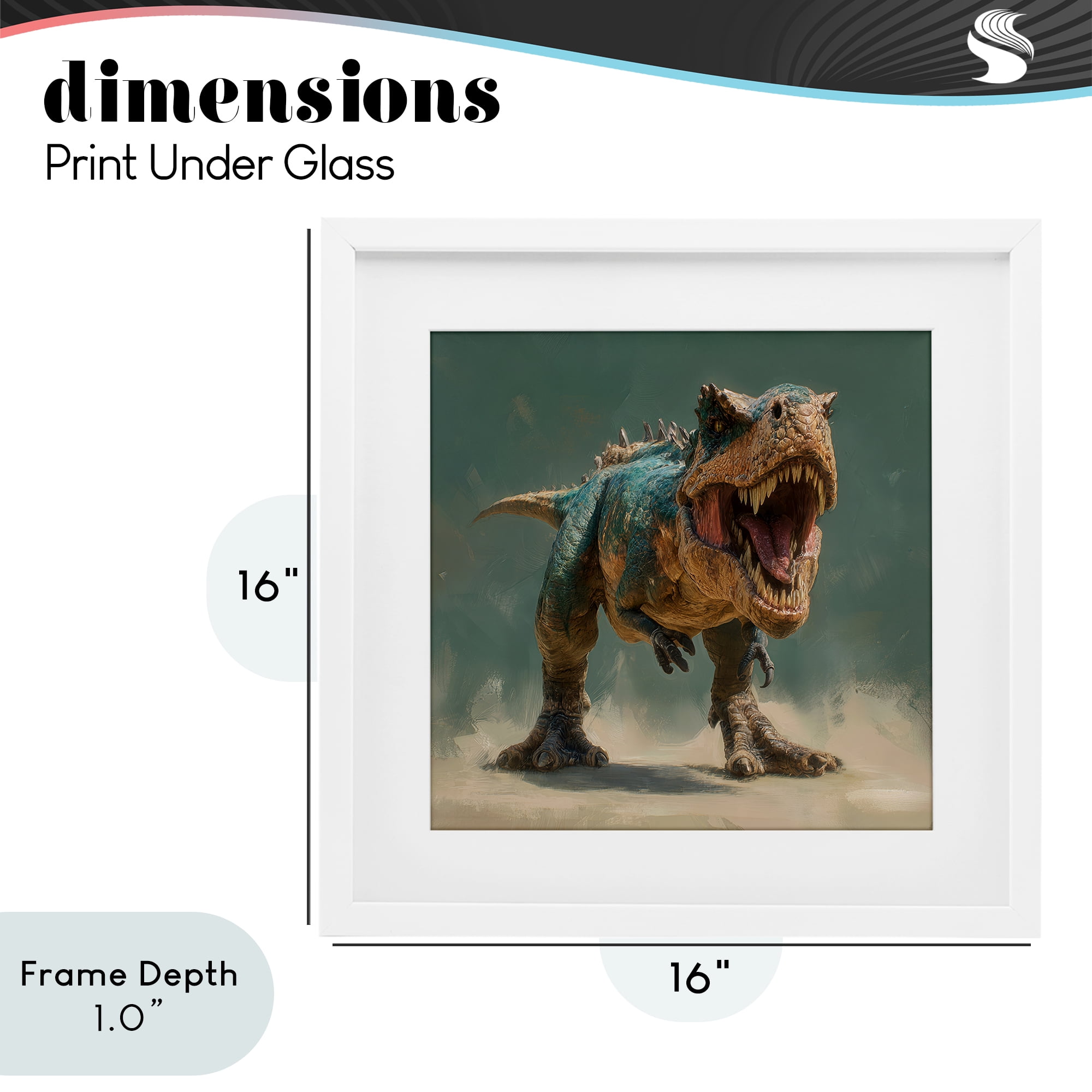 Stupell Industries Roaring T-Rex in Green White Framed Print Under Glass, design by Wumples
