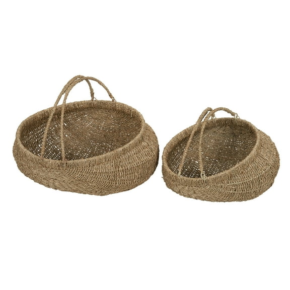Household Essentials Seagrass Baskets, Set of 2 Decorative Baskets with Handles, Natural Seagrass with Wire Frame, Great for Decoration or Storage