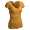 thumbnail image 3 of Essential Basic Women's Plain Short Sleeve V Neck T Shirt(3P-Ryl/Mstd/Red-S), 3 of 4
