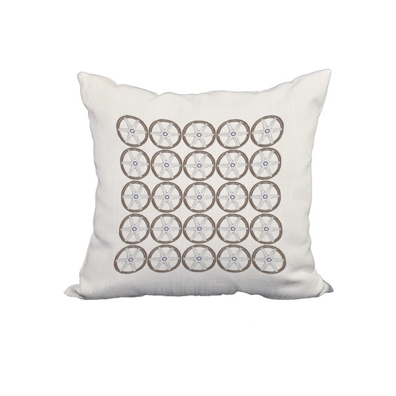 22 x 22 Inch Nautical Geo Square Ivory Geometric Print Decorative Polyester Throw Pillow with Linen Texture