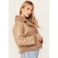 thumbnail image 2 of Cleo + Wolf Women's Reversible Sherpa Trimmed Moto Jacket Taupe X-Small  US, 2 of 4