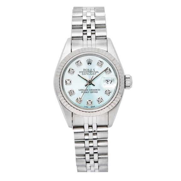 Pre-Owned Rolex Datejust 26MM 6917 Ice Blue Diamond Dial Fluted Bezel Stainless Steel Jubilee Bracelet