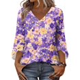 thumbnail image 5 of Delconic Women’s Casual Floral Print V Neck Three Quarter Sleeve Loose Fit Blouse Top for Everyday Wear and Comfortable Style Purple 3XL, 5 of 7
