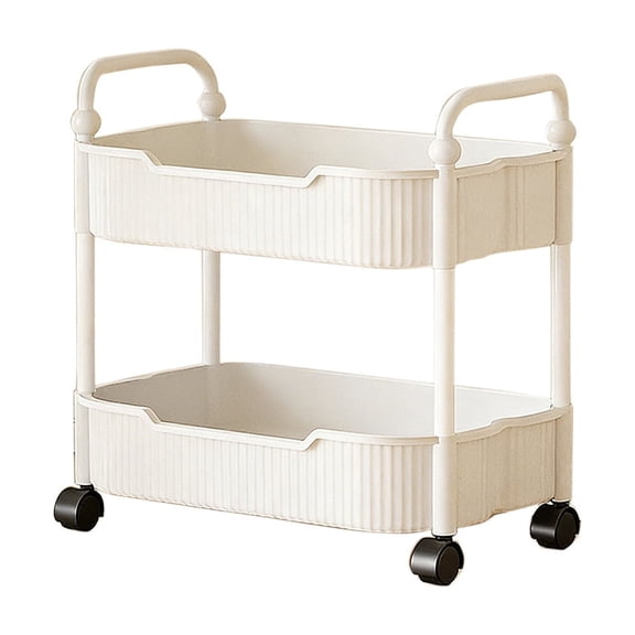 PuSpu 2-Layer Plastic Storage Cart, 1Pc White Mobile Organizer with Armrests, Rolling Utility Rack for Kitchen Bathroom Living Room Organization