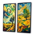 thumbnail image 3 of Designart "Countryside Art Swirling Vibrant Tree I" Meadow Framed Wall Art Set Of 2 - Traditional Gold Framed Canvas Set For Living Room Decor, 3 of 6