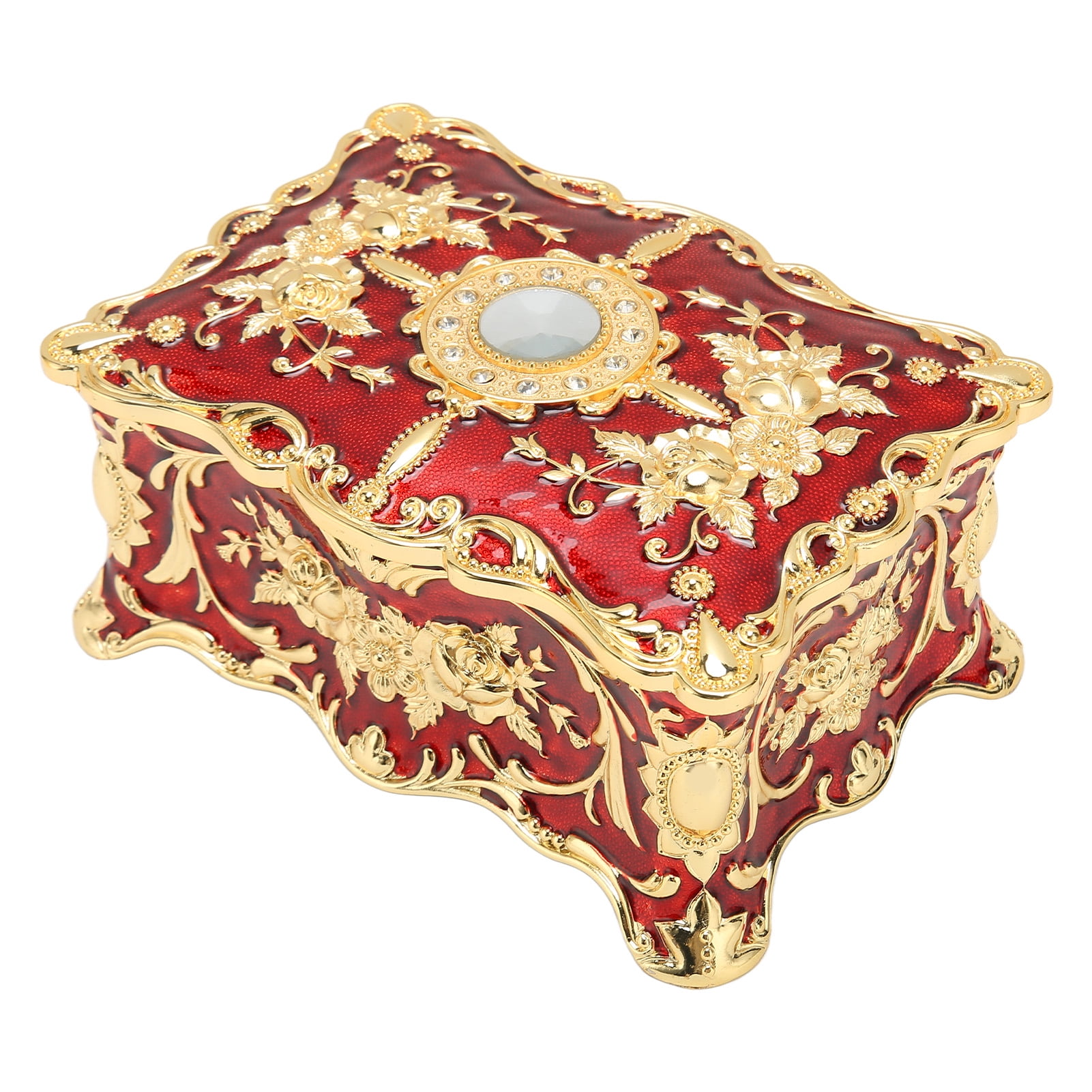 Vintage Jewelry Box, Elegant Vintage Trinket Box Rectangular For Makeup  Table Gold Red