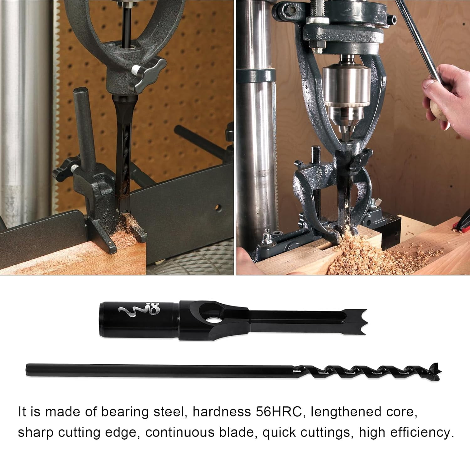 FRKSMD-Square Hole Drill Bit Set for Wood, Bearing Steel Hardness Sharp Mortise Drill Bit 3/8-Inch Woodworking Mortising Drill Bit