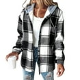 thumbnail image 2 of Womens Jackets Winter Plaid Sherpa Lined Fluffy Coat Puffy Classic Loose Button Down Outerwear Black 3XL, 2 of 4