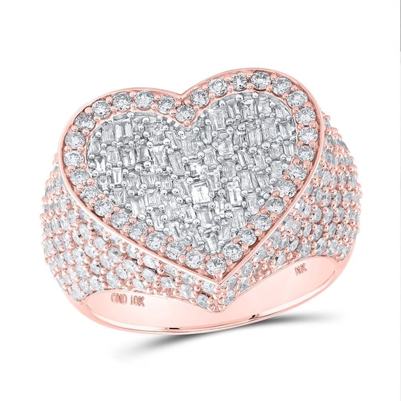 10K Rose Gold Genuine Baguette Diamond Women's Cluster Big Heart Ring 2.75 CT