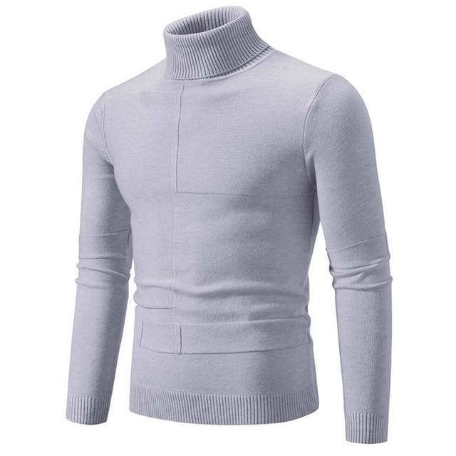 CAUYDY Chandail à Col Roulé pour Hommes Manches Longues Tricot Torsadé Ajusté Col Montant (Gris Clair, TG)