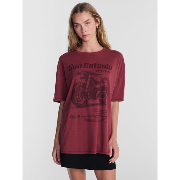 No Boundaries Washed Graphic Boyfriend Tee, Women's XXS-XXL