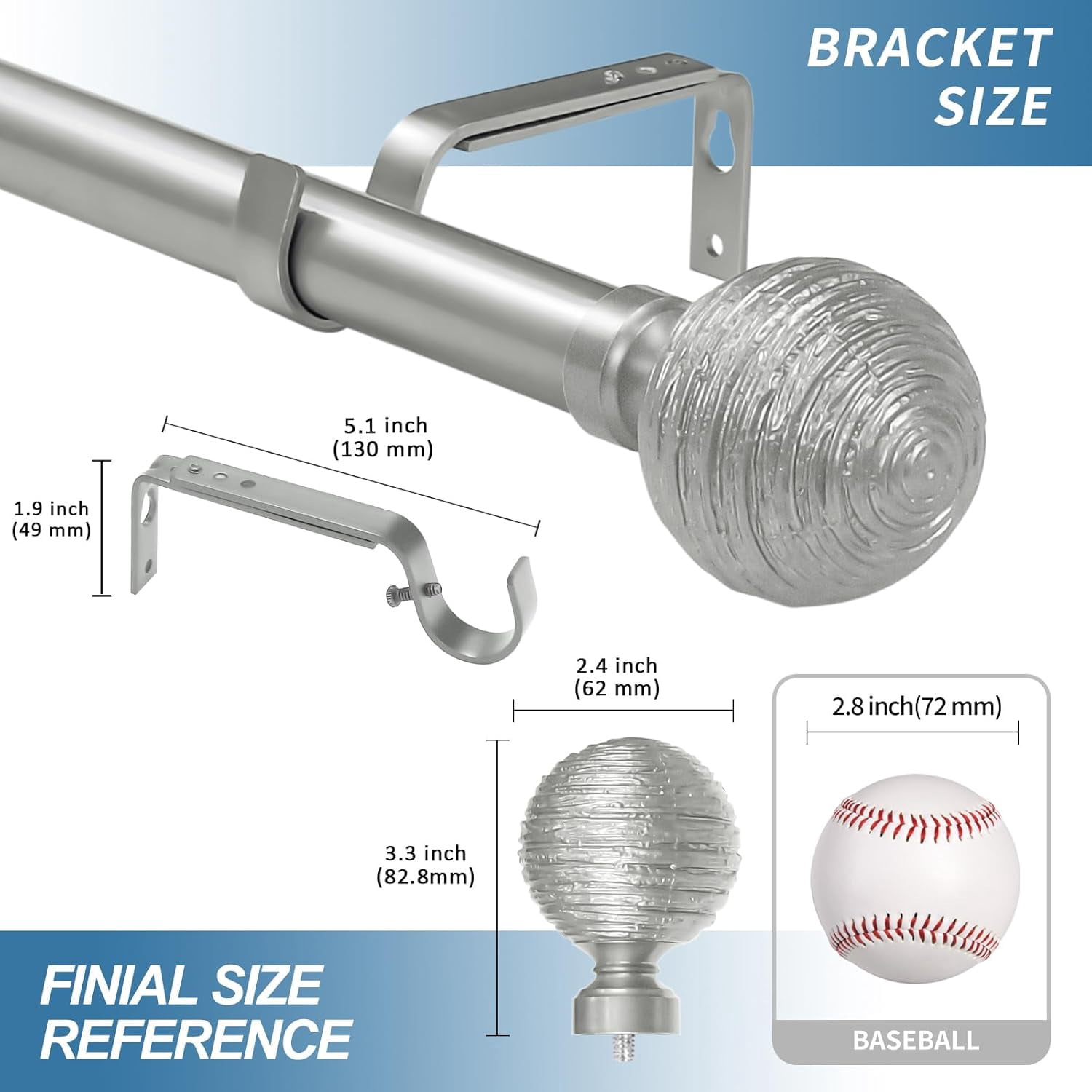 Urbanest Adjustable Single Curtain Rod Set Favo Finials – 1 - Inch Diameter, With Pewter Rod, 48–84 Inches