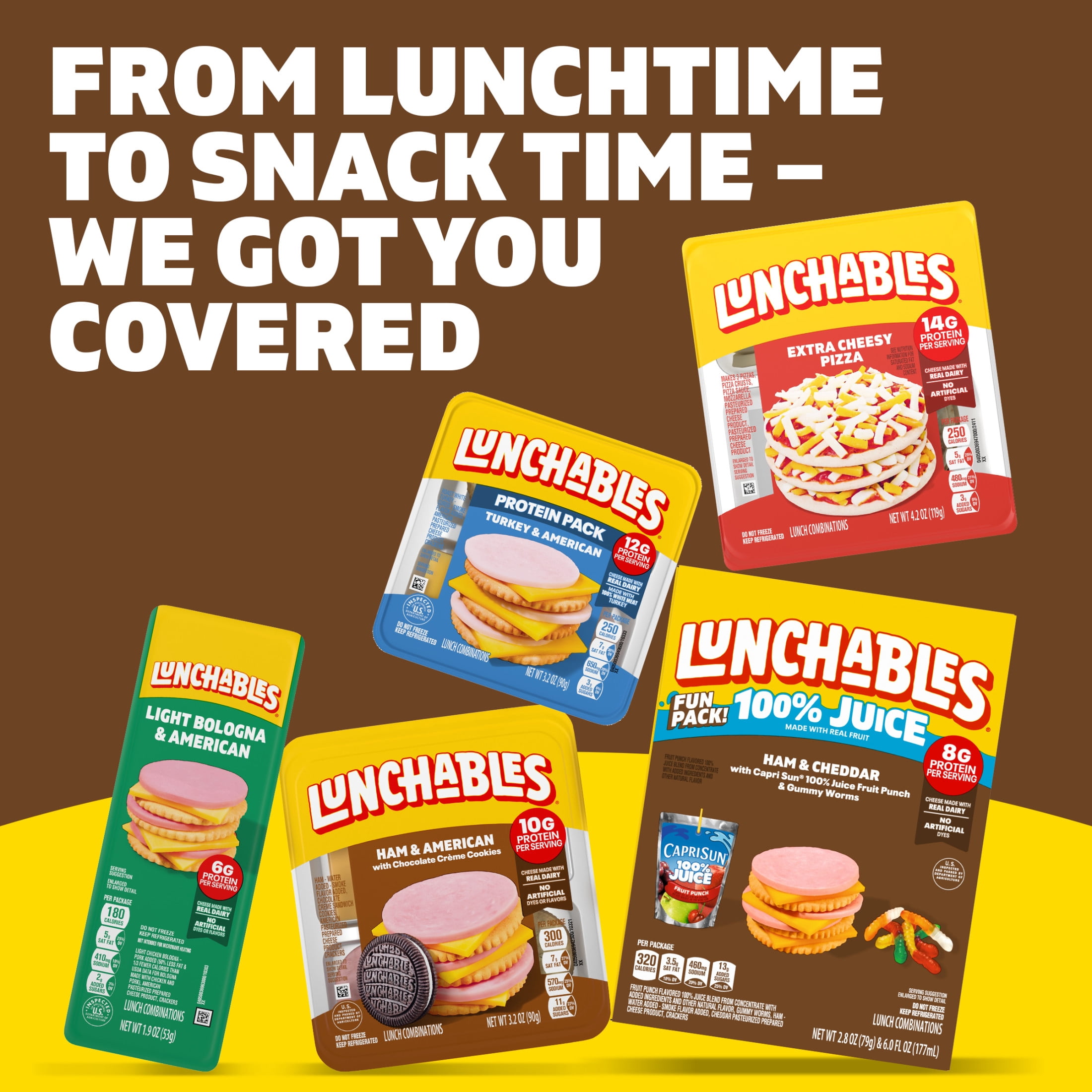 Lunchables Ham & Cheddar with Capri Sun 100% Juice Fruit Punch & Gummy Worms Fun Pack, 2.8 oz & 6 fl oz Package
