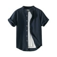 thumbnail image 2 of Men's Shirt Mens Shirts Casual Mens Button Down Shirt Cotton Linen Shirt Men Man Europe and America Shirt Short Sleeve Stand Collar Open Mouth Shirt Fallow Short Sleeve Blouse, 2 of 6