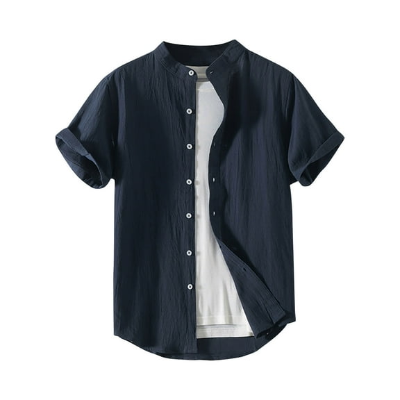 Chiccall Mens Cotton Linen Shirts Button Down Short Sleeve Plus Size Shirts Casual Summer Beach Blouse Tops