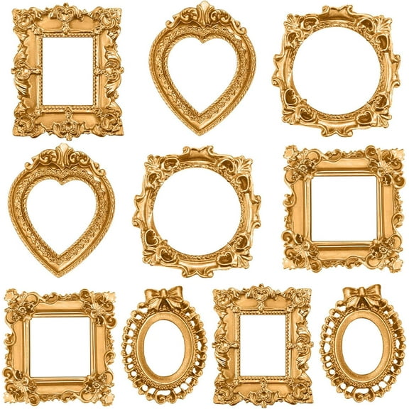 10 Pcs Vintage Mini Picture Frames Baroque Antique Small Resin Jewelry Display Table Frame for Christmas DIY Photo Holiday Party Decoration