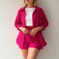 thumbnail image 1 of MKLEKYY Conjunto De Camiseta De Manga Larga Lisa Para Mujer, Pantalones Cortos Con Cordón Y Cintura Alta, Informal, Sin Mangas, 1 of 4