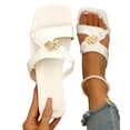 thumbnail image 5 of Samdudou Womens Slide Sandals Elegant Square Open Toe Slip On Flats Chic Cutout Straps with Unique Metallic Insect Hardware Accent Dressy Evening Party Shoes Summer Footwear, 5 of 6