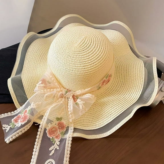 SikaFu French Lace Lace Band Of Straw Hat Female Summer Hat, Brim Hat, Sun Hat, Sun Hat Resort Beach Seaside Seaside Hood