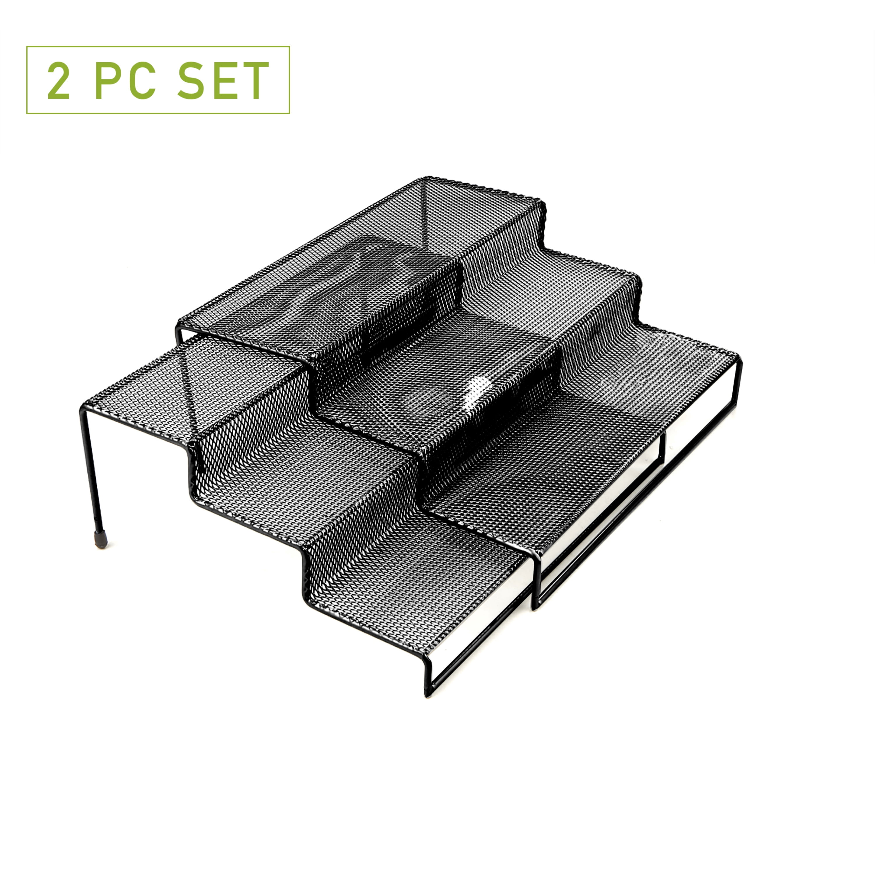 Mind Reader 3 Tier Metal Mesh Multi Purpose Kitchen Storage Organizer, 2 Pcs, Black