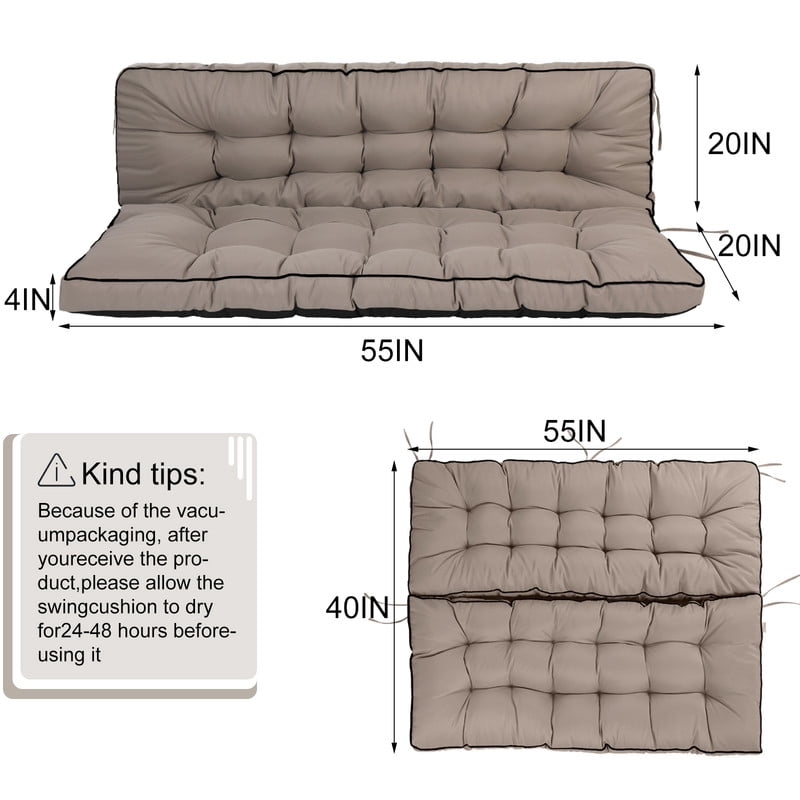 Outdoor Porch Swing Replacement Cushions, Waterproof Bench Chair cushion, 2-3 Seater Patio Swing cushion with Backrest and Ties, 4" thick