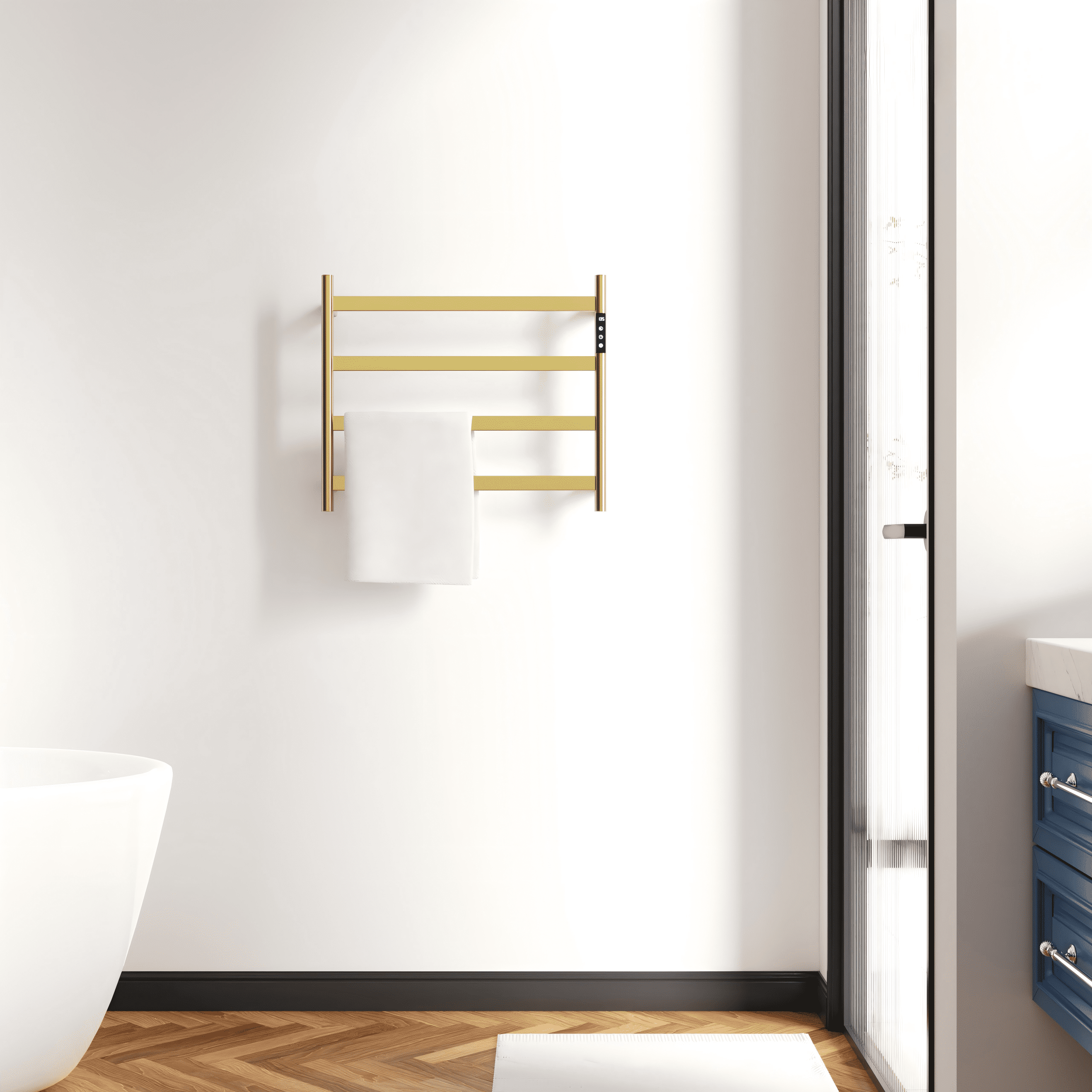 22.5" Heated Towel Rack for Bathroom,Wall Mounted with Intelligent Touch Screen Timer, 4-Bar Towel Warmer, 304 Stainless Steel Polished, Plug-in/Hard-Wired